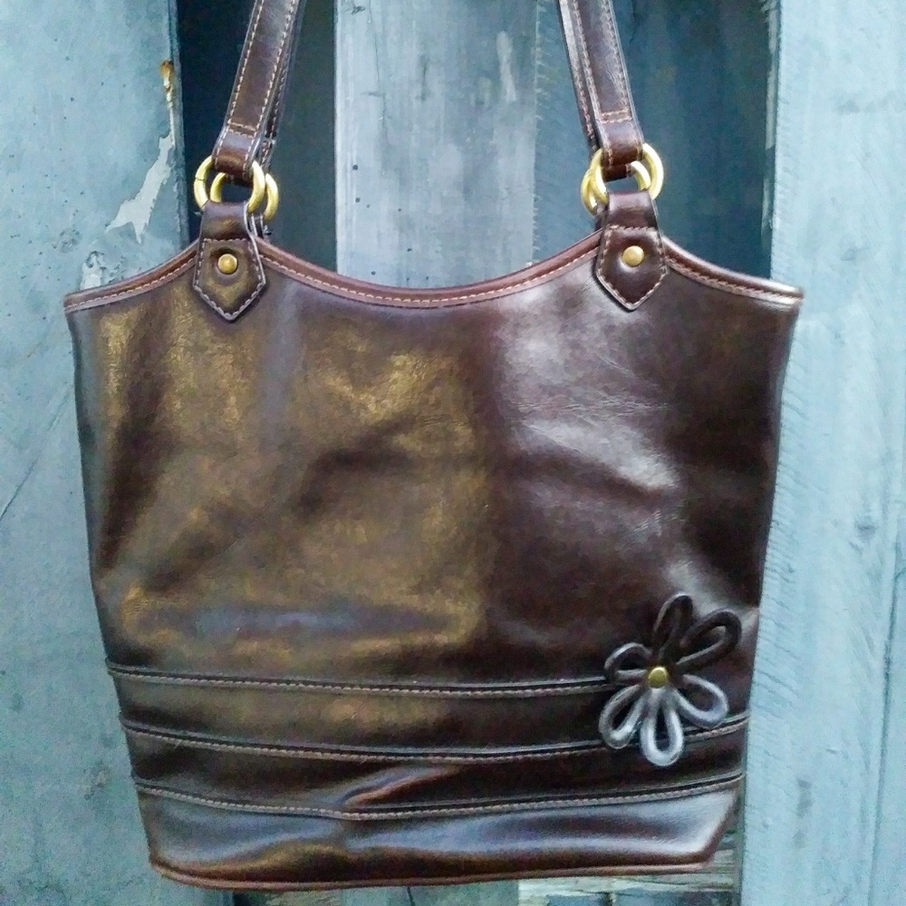 **sold*Duck Head flower detail brown classic purse
